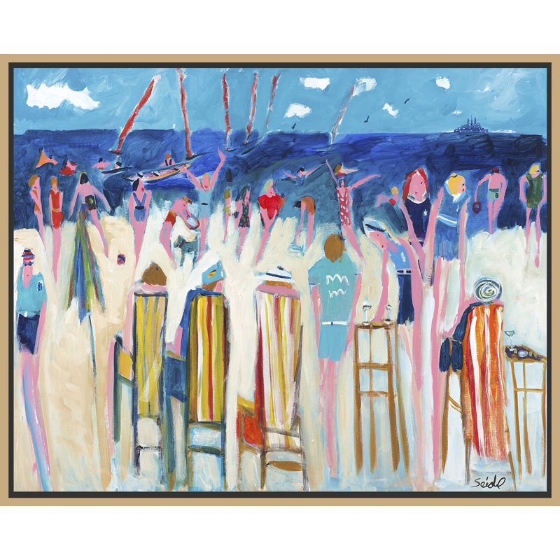 «Sunny Day at the Beach», peinture sur toile à cadre flottant, H 26 po x l 32 po x P 2 po, Or