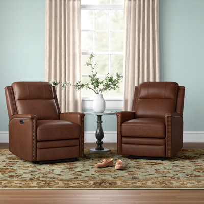 Rueda Genuine Leather Power Recliner with USB Port 