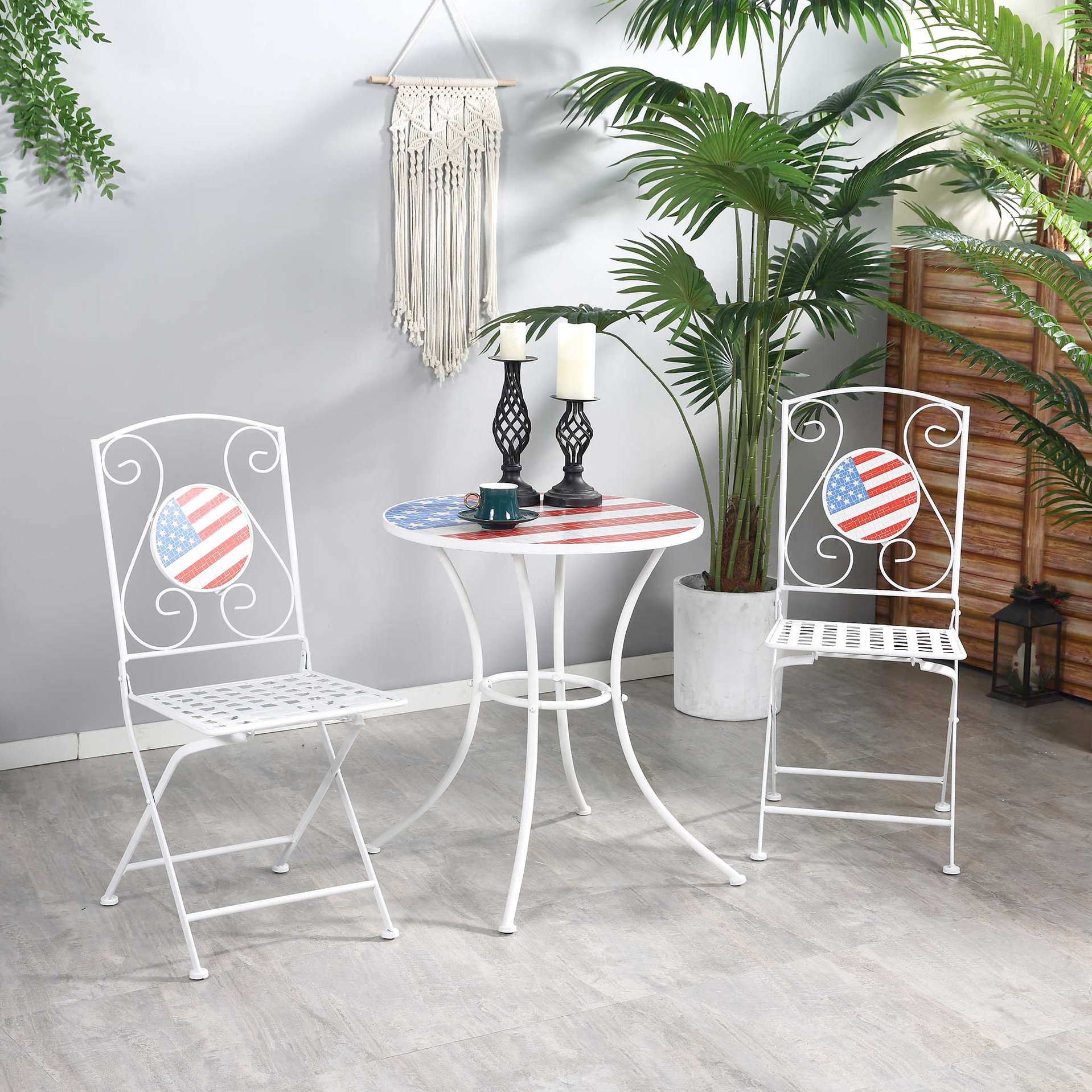 Ebern Designs 3 Piece Outdoor Bistro With Folding Chairs And Flag Table ...