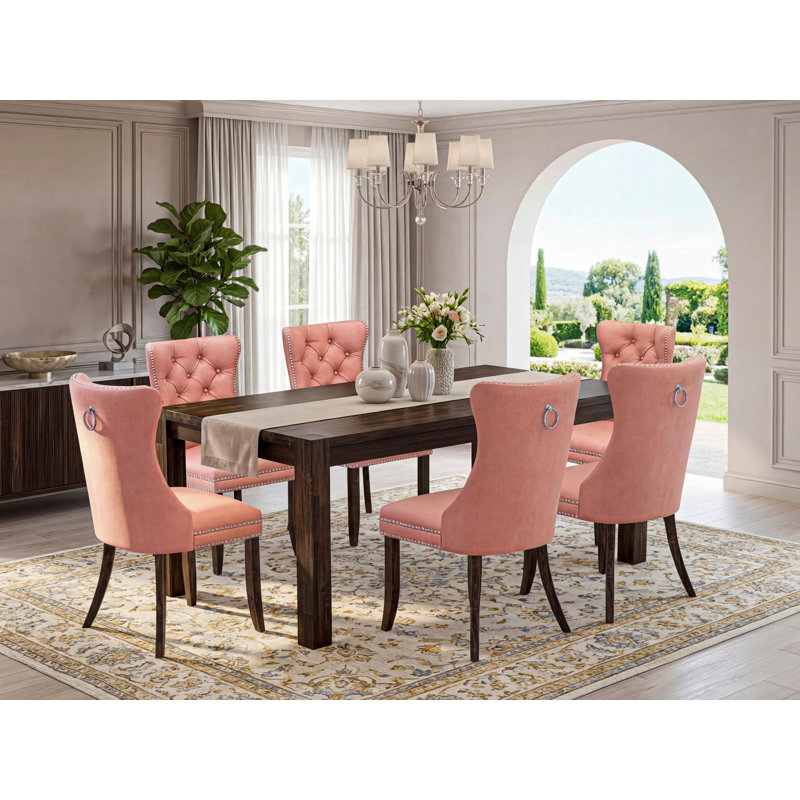 Ensemble de table de salle à manger 7 pièces contenant une table rectangulaire en bois rustique et 6 chaises, Jacobean patiné