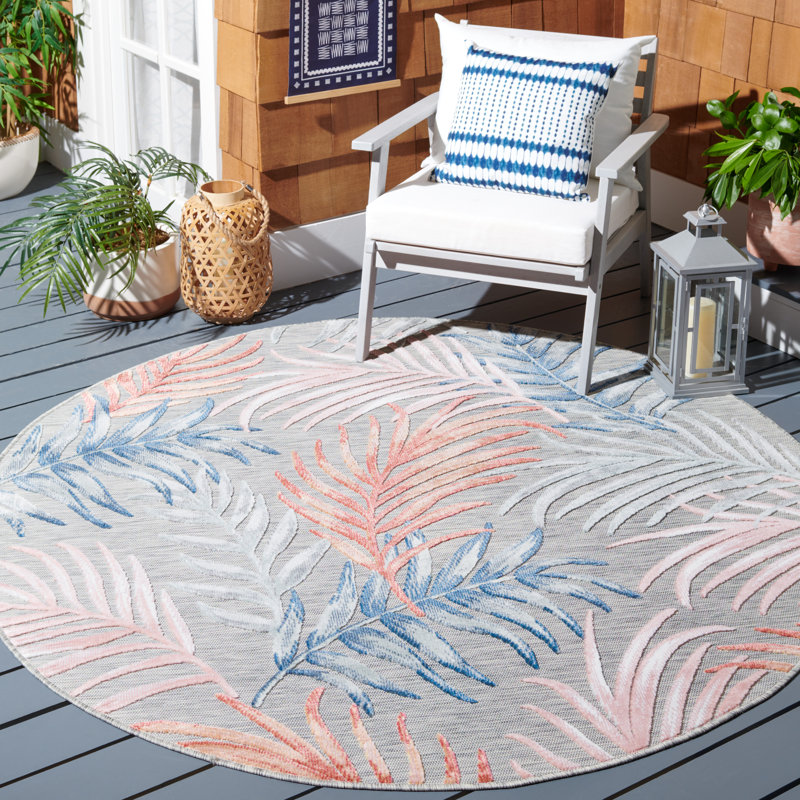 Tapis intérieur / extérieur gris / rouille / bleu marine South Hadley, Rond 6 pi 5 po