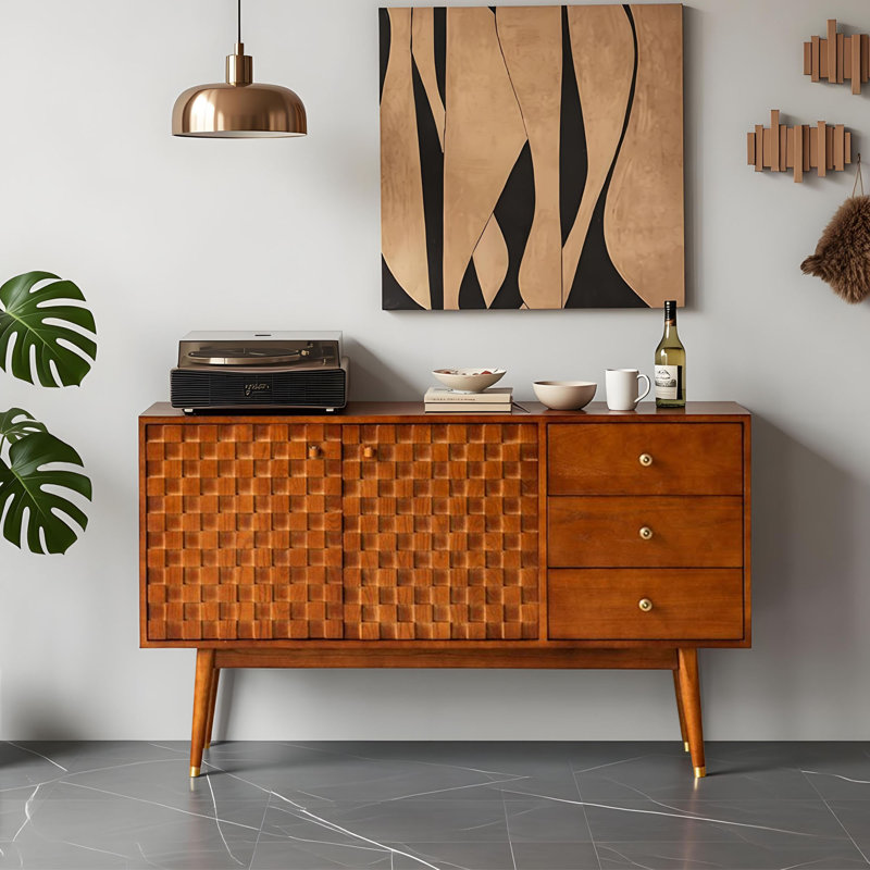 Buffet de rangement rétro en bois massif, H 33,85 po x l 55,11 po x P 17,71 po