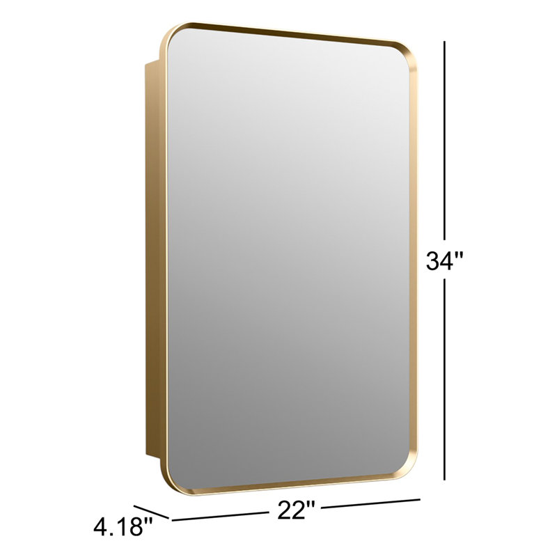 Verdera Surface Mount or Recessed Rectangular Framed Medicine Cabinet, Brushed Gold, 34" H x 22" W x 4.18" D