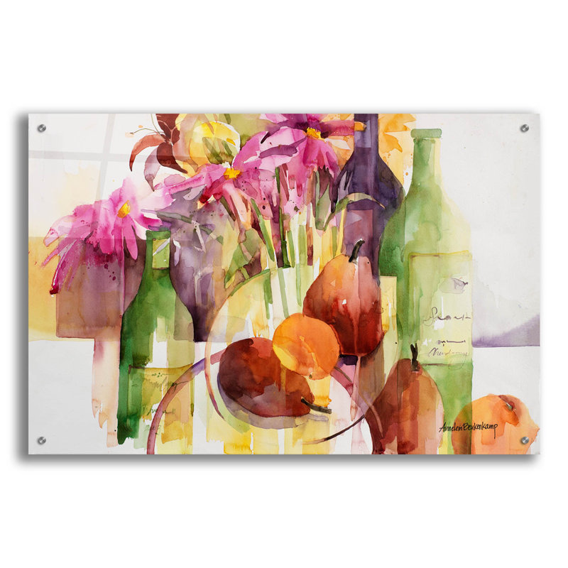 Art mural en verre «Cosmos, Bottles And Pears» par Annelein Beukenkamp, H 24 po x l 36 po x P 0,2 po