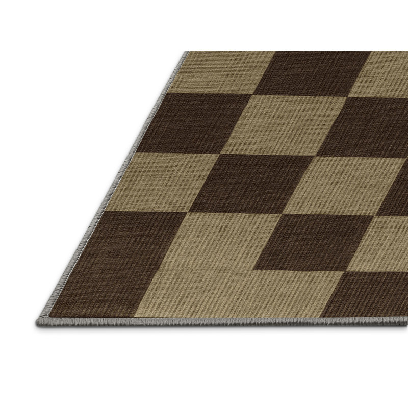 Tapis brun à carreaux lavable à la machine, Rectangle 2 pi x 3 pi