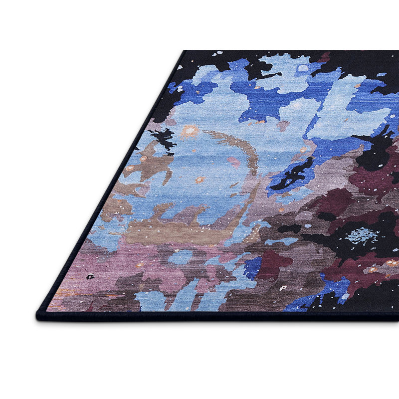 Tapis abstrait noir / bleu, Rectangle 5 pi x 8 pi
