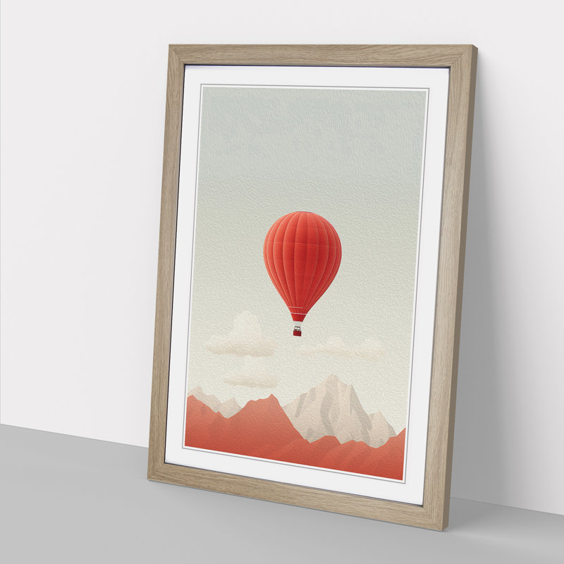 Hot Air Balloon Minimalism - Framed Print, 46cm H x 34cm W x 2cm D, Oak 