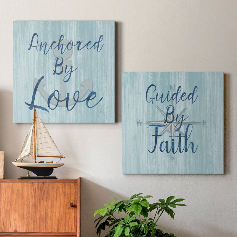 Anchored by Love - ensemble de 2 reproductions d'art texturé sur toile tendue, H 10 po x l 10 po x P 1,25 po