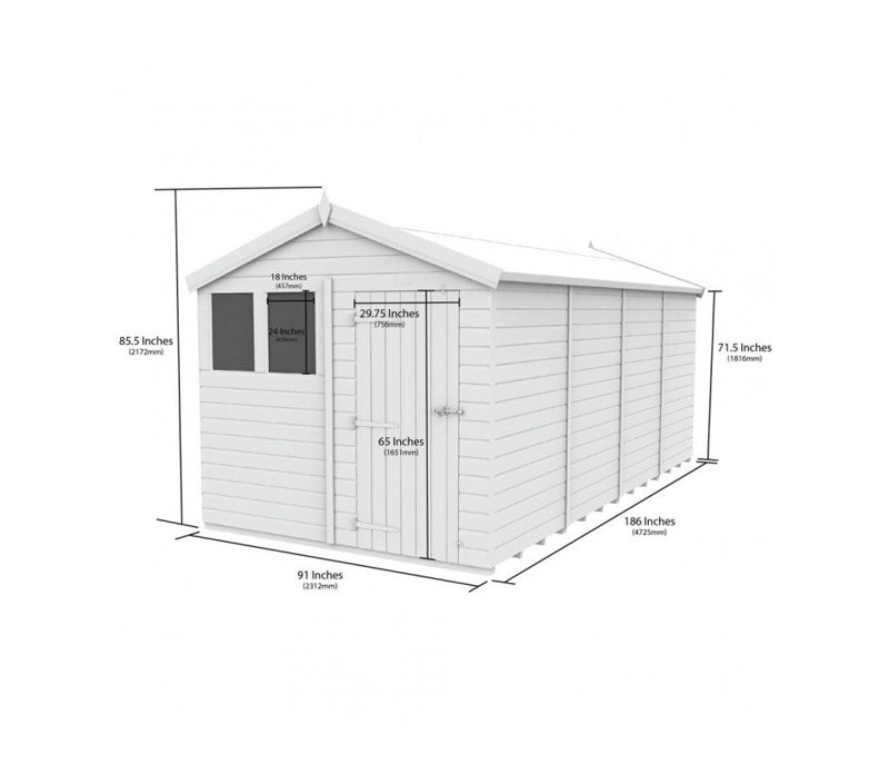 Total Sheds 8ft x 16ft Apex Garden Shed - Double Door - With Windows - Pressure Treated Timber - UK Manufactured