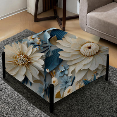 Grand repose-pieds carré floral Dahlia