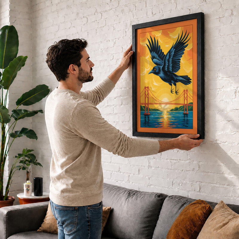 Flight Over Golden Waters Modern - Print, Unframed, A4 - 29.7 x 21.0 cm