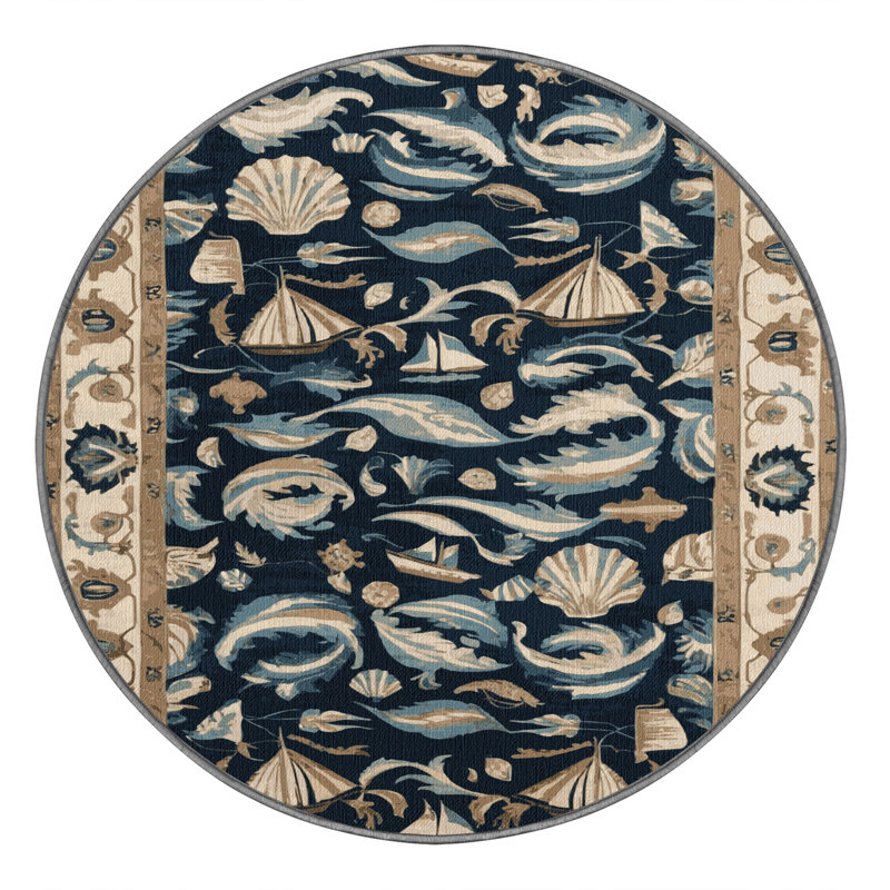 Tapis persan gris lavable à la machine, Rond 5 pi