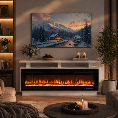 Meuble télé élégant avec foyer électrique et lumière