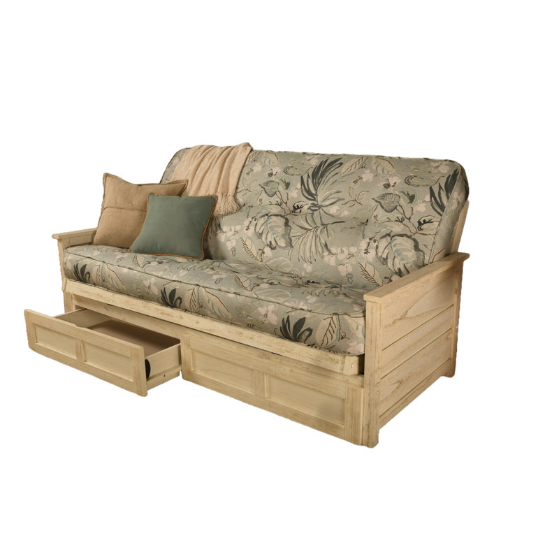 Futon double avec matelas avec rangement Emmiliano, Blanc patiné, 100% polyester de pluie Takara