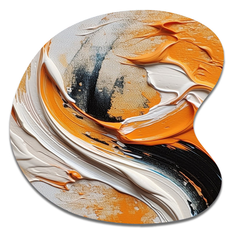 «Clarysse - Abstract Spirals», art mural asymétrique en métal pour le salon, reproduction d'art en métal de forme irrégulière orange