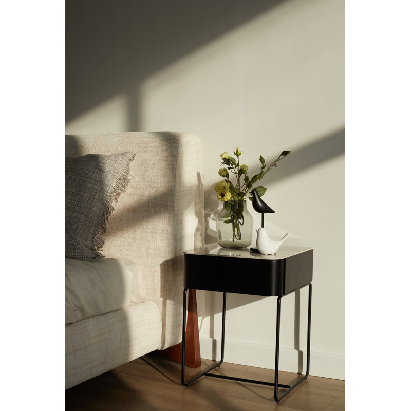 Smithers 40cm W Metal Bedside Table, Black