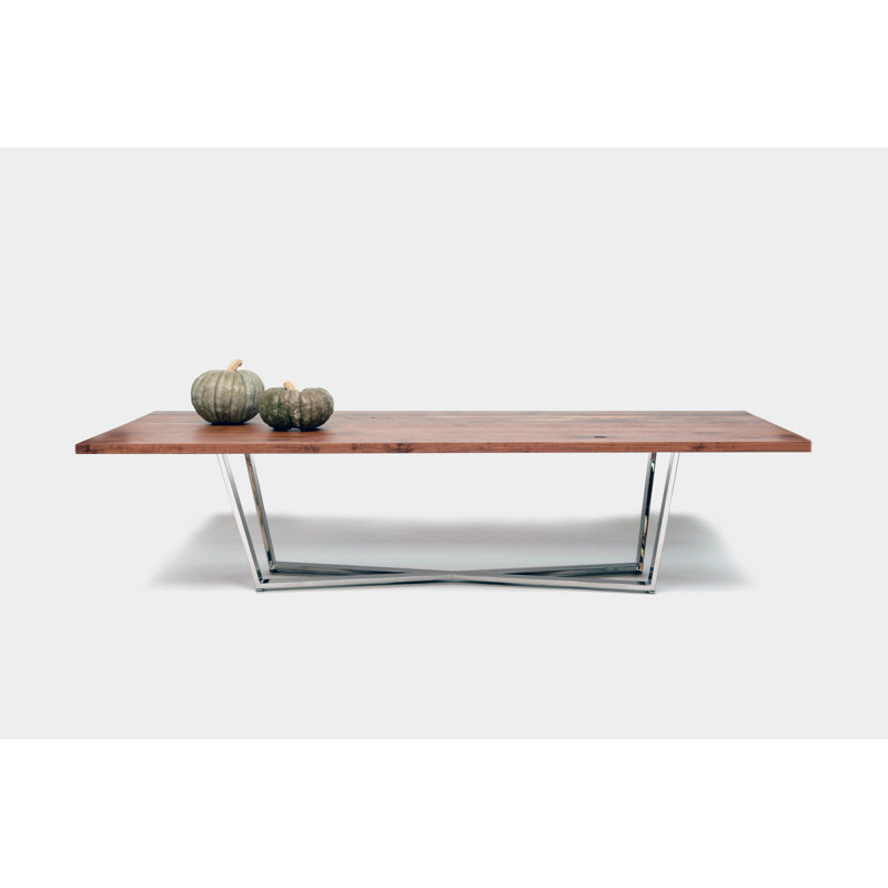 Gax Walnut Solid Wood Top Metal Base Dining Table, 36" W x 108" L, Polished Stainless Steel
