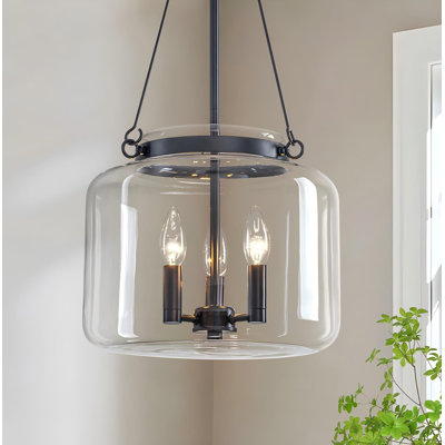 Lustre tambour 3 lumières avec abat-jour en verre transparent Aliette