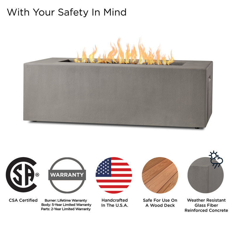 Estes Concrete Propane Fire Pit Table by Jensen Co., 19" H x 60" W x 30" D, Flint, Propane