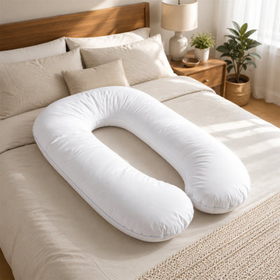 Oreiller pour le corps en U avec housse 100% coton blanc de qualité supérieure, anse lavable et amovible