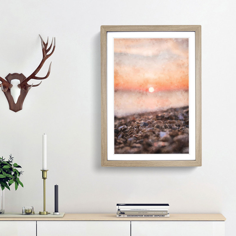 Sunset over Brighton Beach - Framed Print, 63cm H x 45cm W x 2cm D, Oak Framed