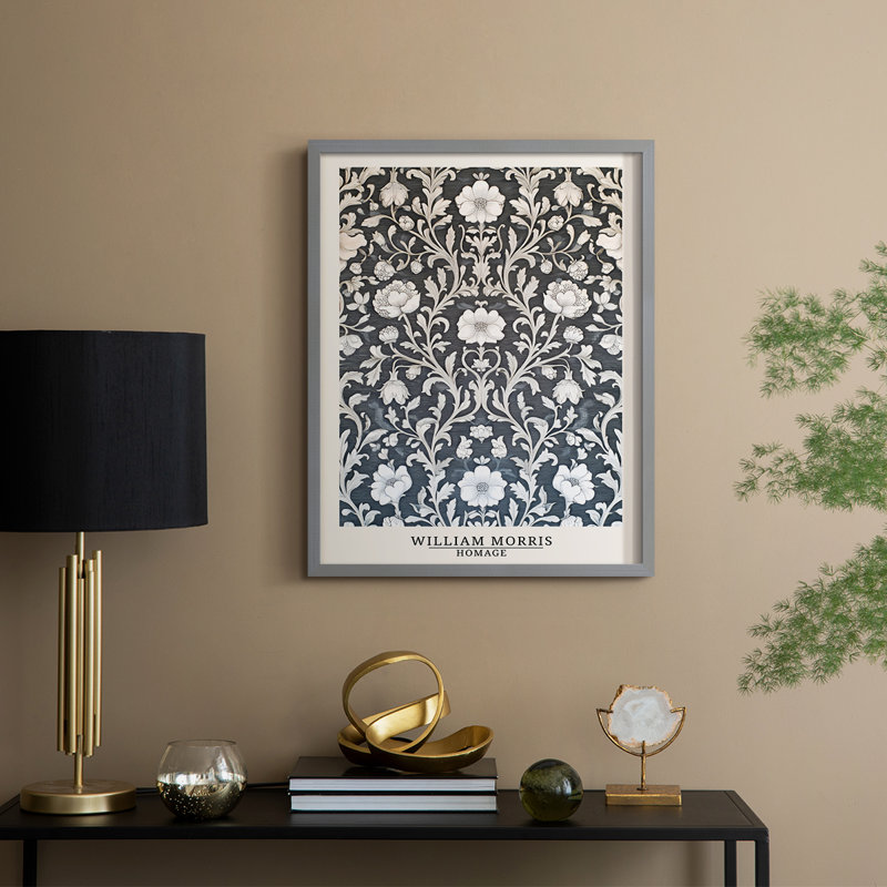 WM MORRIS Series DCXCIII Framed Print - Solid Wood, Grey, 30" H x 24" W