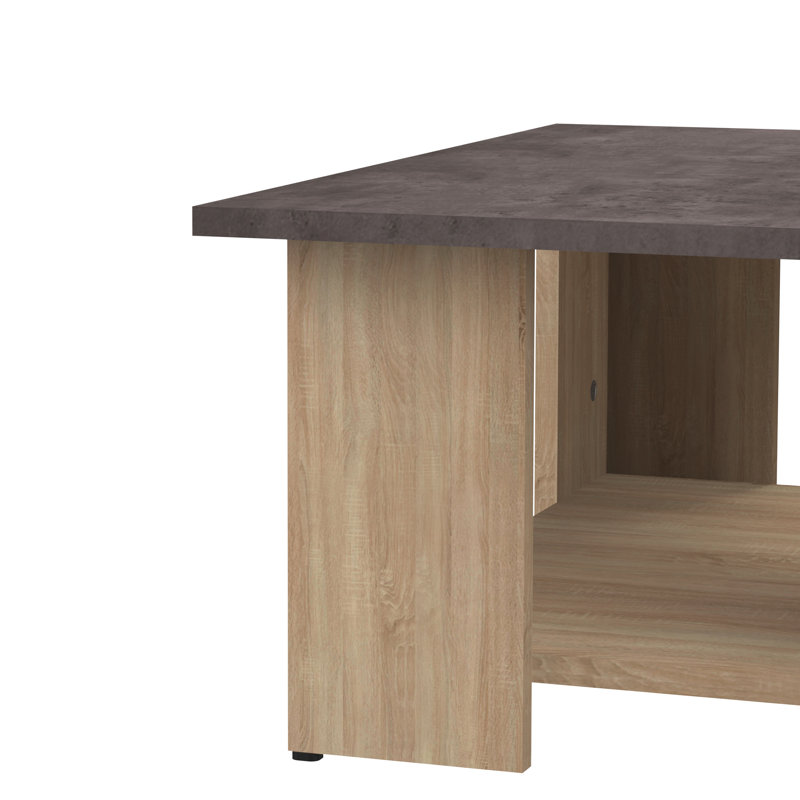 Electa Four Leg Coffee Table with Storage, 31cm H x 67cm L x 67cm W, Concrete Look, Oak