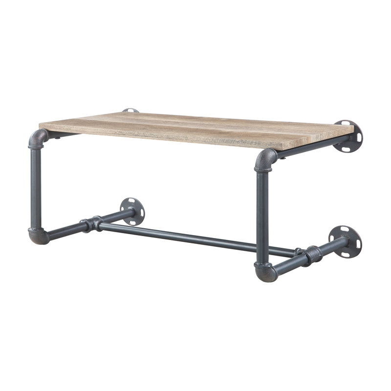 Haefele Accent Shelf with Towel Bar in Oak and Sandy Black