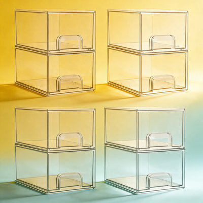Tiroirs de rangement transparents empilables, 8 paniers de rangement en acrylique avec poignées pour meuble-lavabo, maquillage, armoires de cuisine, sous évier, garde-manger et rangement