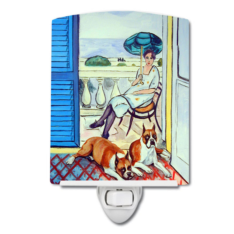 Lady with Her Boxer Ceramic Night Light