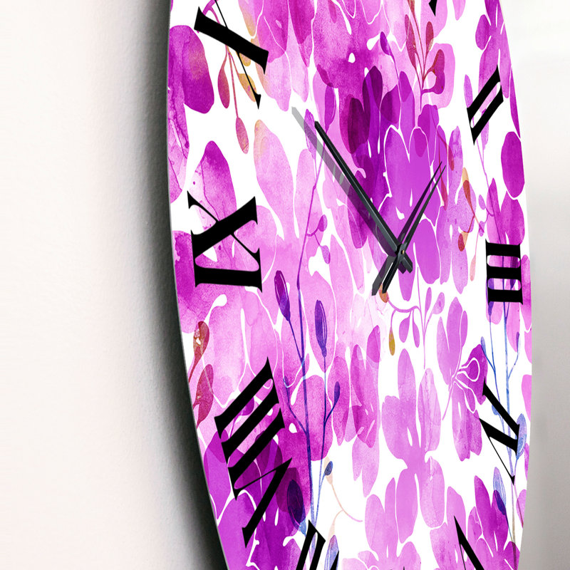Fuchia lilas et branches - Horloge murale à motif, Petit