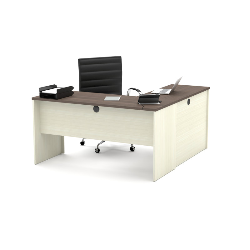 Bureau en L réversible Balendin, Chocolat blanc et Antigue