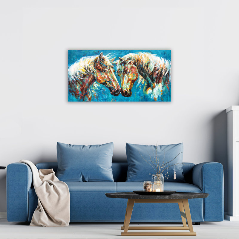 Chevaux colorés uniques et abstraits - peinture sur toile tendue, H 24 po x l 48 po x 1,5 po