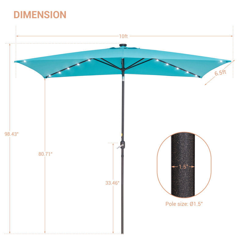 Parasol de marché rectangulaire 10 pi x 6,5 pi Lunsford, Bleu aqua