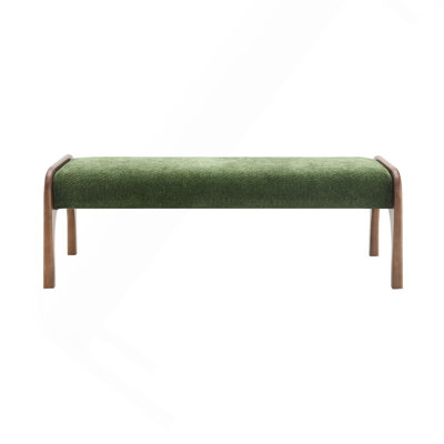 Banc rembourré de 50,25 po de long, banc de salle à manger moderne avec tissu en chenille doux et pieds en bois d'hévéa pour table de cuisine, chambre à coucher, entrée, vert chenille