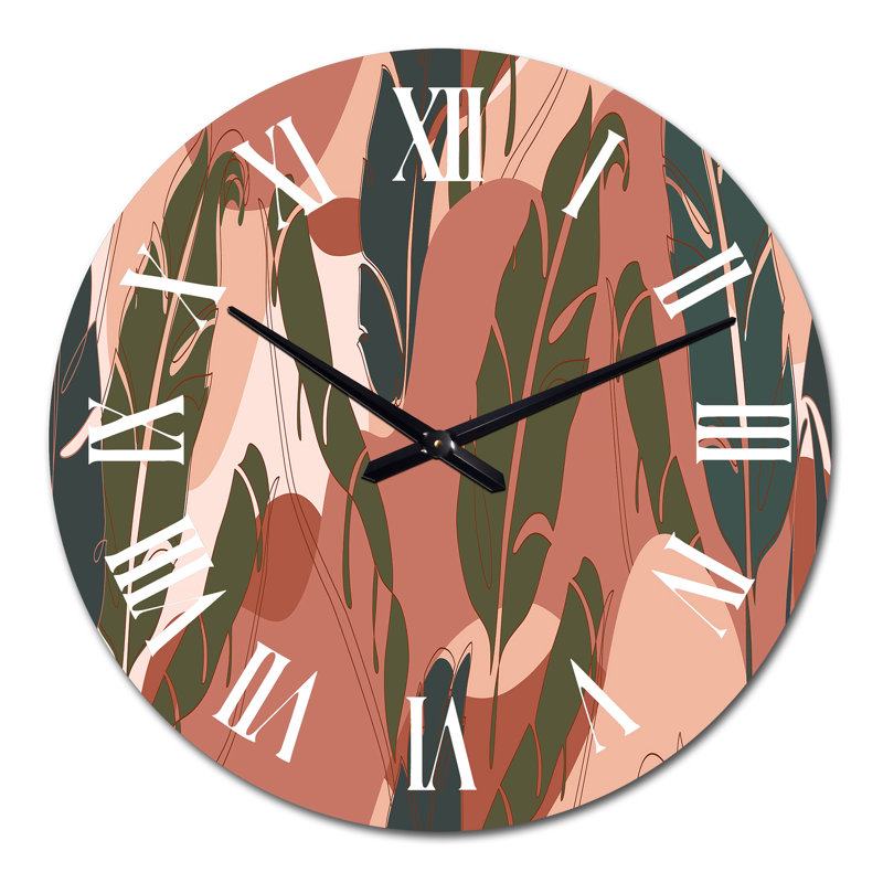 Horloge murale traditionnelle feuilles de bananier sur tons terre cuite, Grand