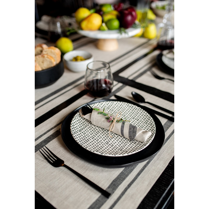 Black and Natural French Stripe Linen Dinner Napkins Set of 4