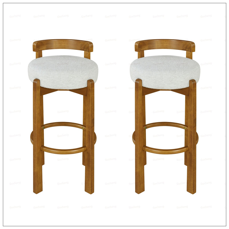 Tabouret de bar à dossier bas en bois Elise, Ivoire ivoire