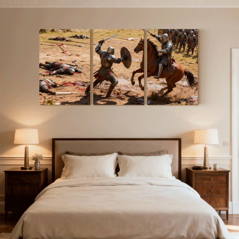Ensemble de 3 reproductions d'art sur toile Mid-Century, H 24 po x l 48 po