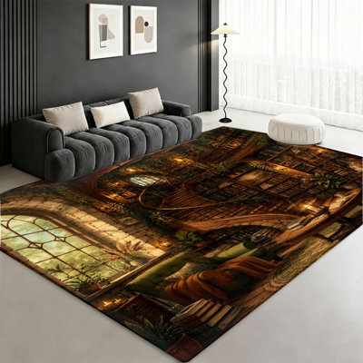 Tapis d'escalier avec bibliothèque rétro Vintage, motif de scène intérieure rétro artistique, tapis antidérapant durable, doux et lavable à la machine, décoration intérieure élégante pour salon, chambre à coucher, entrée, appartement