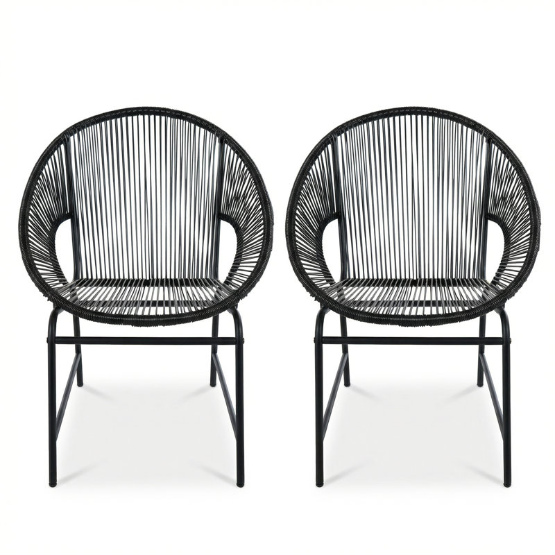 Wicker Outdoor Faux Rattan Acapulco Weave Lounge Chairs, Black