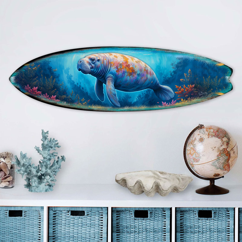 Décoration côtière fabriquée à la main - planche de lamantin, art mural pour maison de plage - art par g. Debrekht