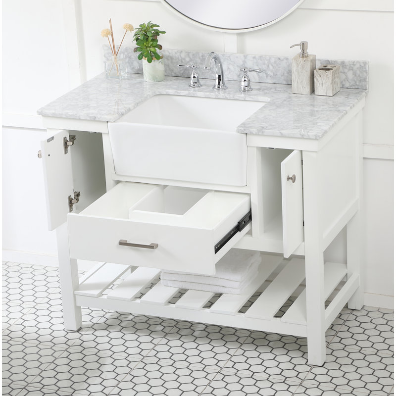 Pelaghia 42'' Single Bathroom Vanity with Marble Top, White