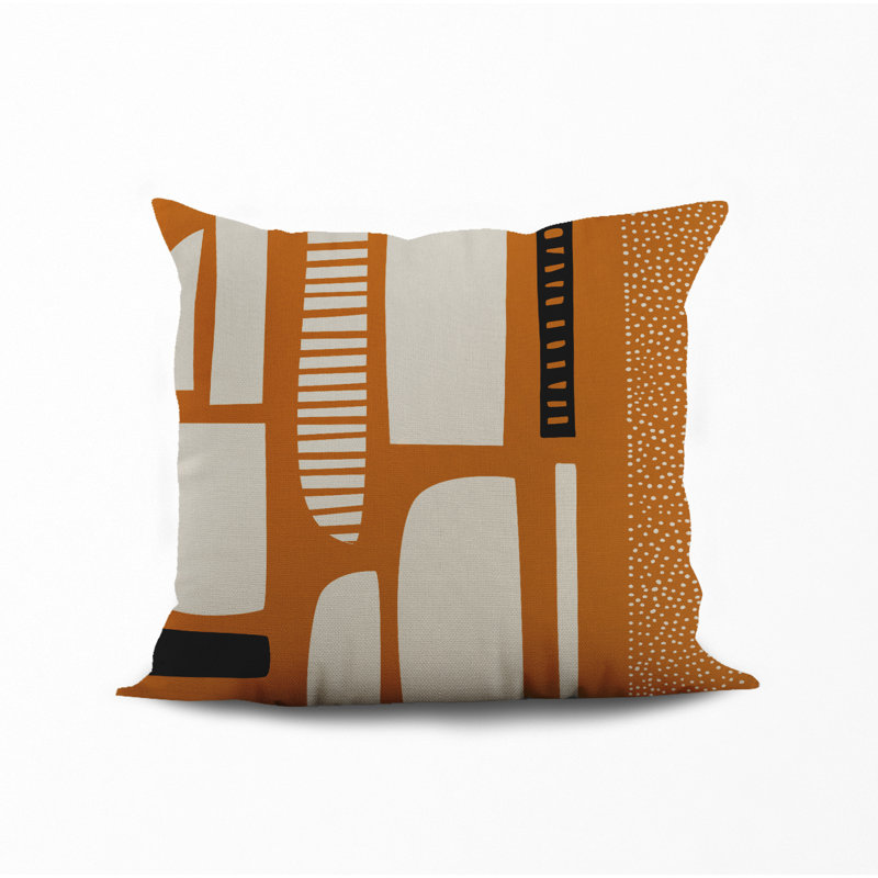 Jeté carré / extérieur en polyester Chamu, L 17 po x H 17 po, Orange / Noir