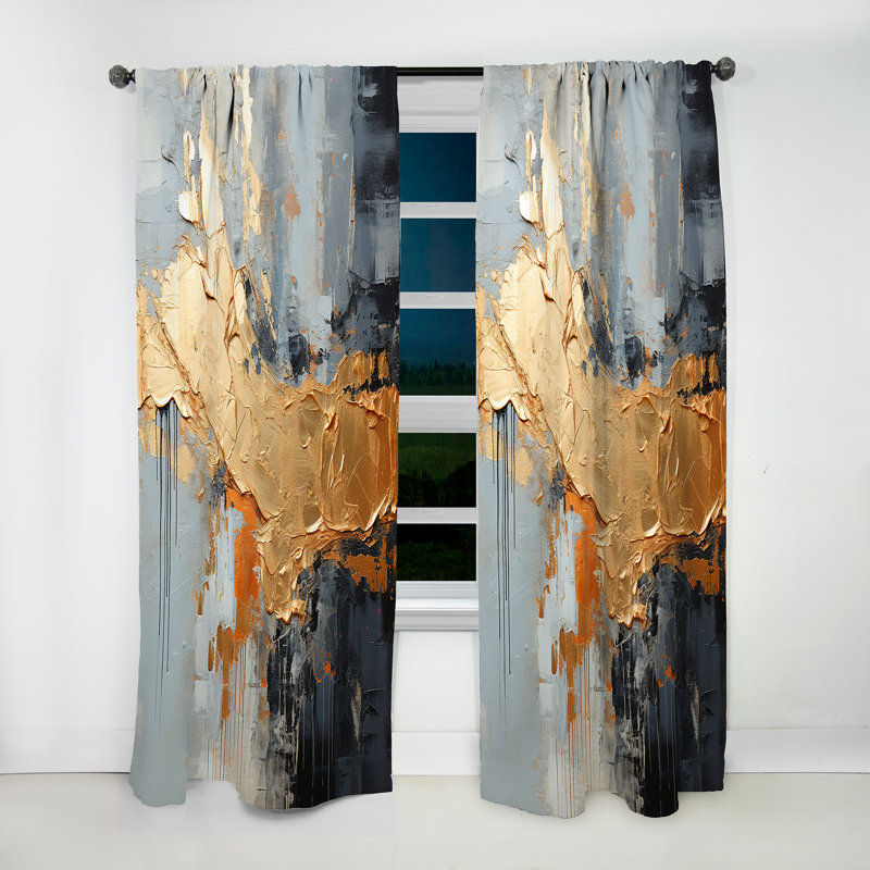 Minner - Modern Shapes Abstract Room Darkening Curtain - 1 Panels, 52" W x 84" L