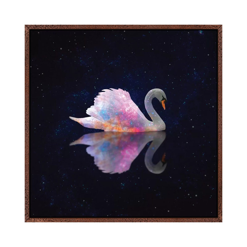 Swan Galaxy 1 Piece Wall Art on Canvas, 45.72cm H x 45.72cm W x 3.81cm D, Classic Brown Wood Framed