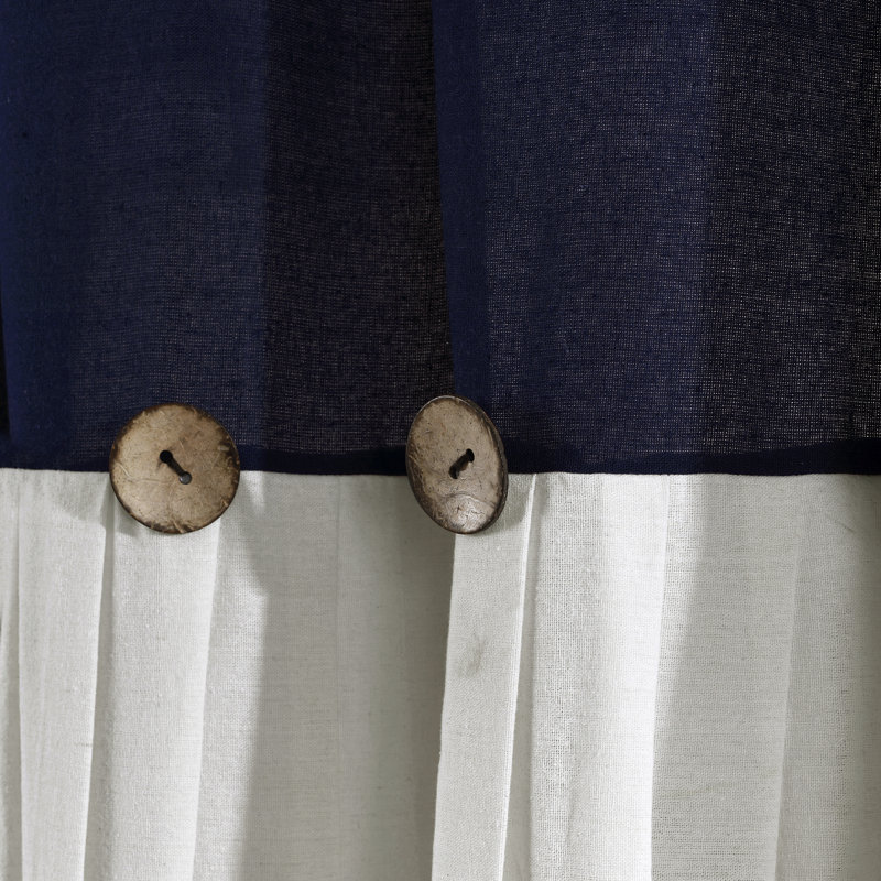 Cotton Blend Semi Sheer Curtain Single Panel, Navy/White