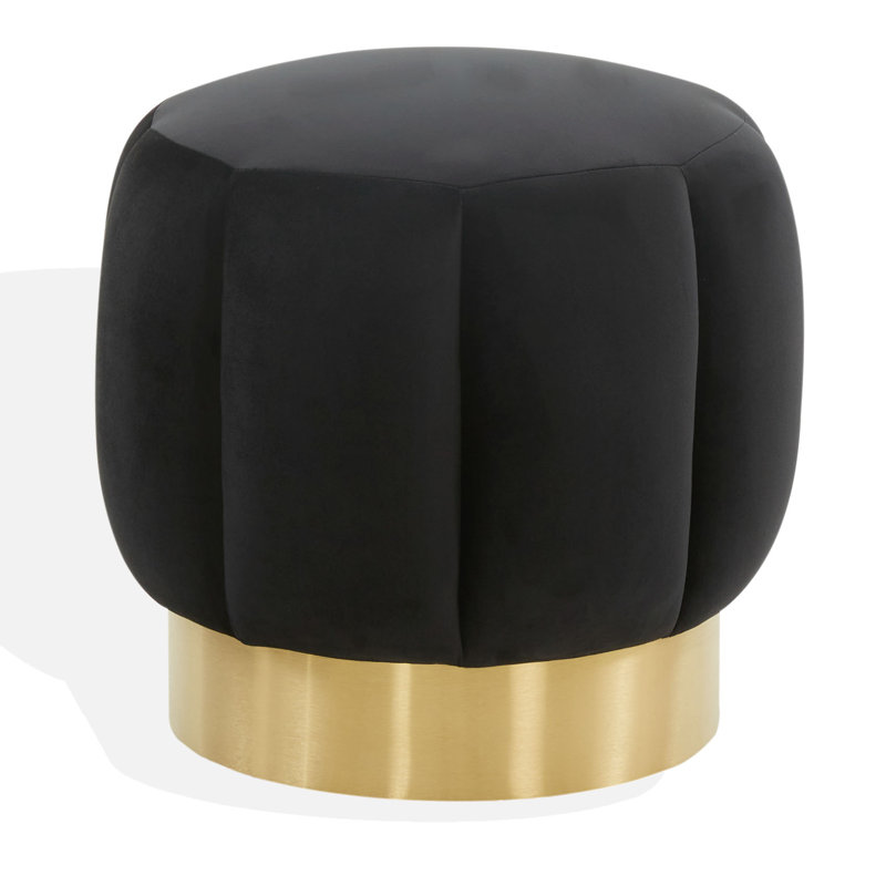 Maxine Round Ottoman, Black Velvet