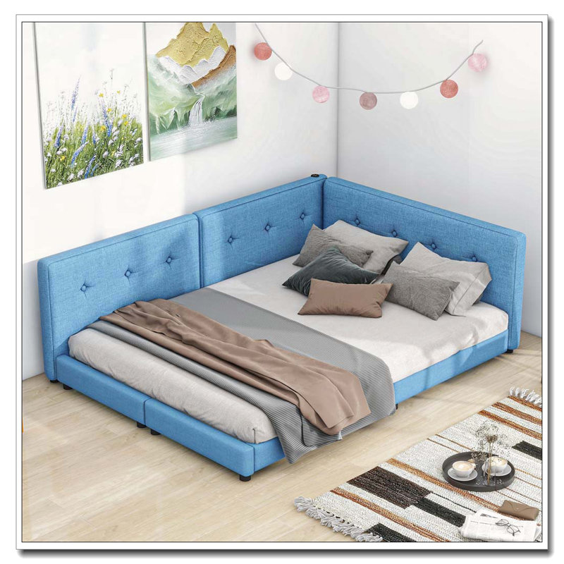 Upholstered Daybed with USB Ports, Queen, Beige