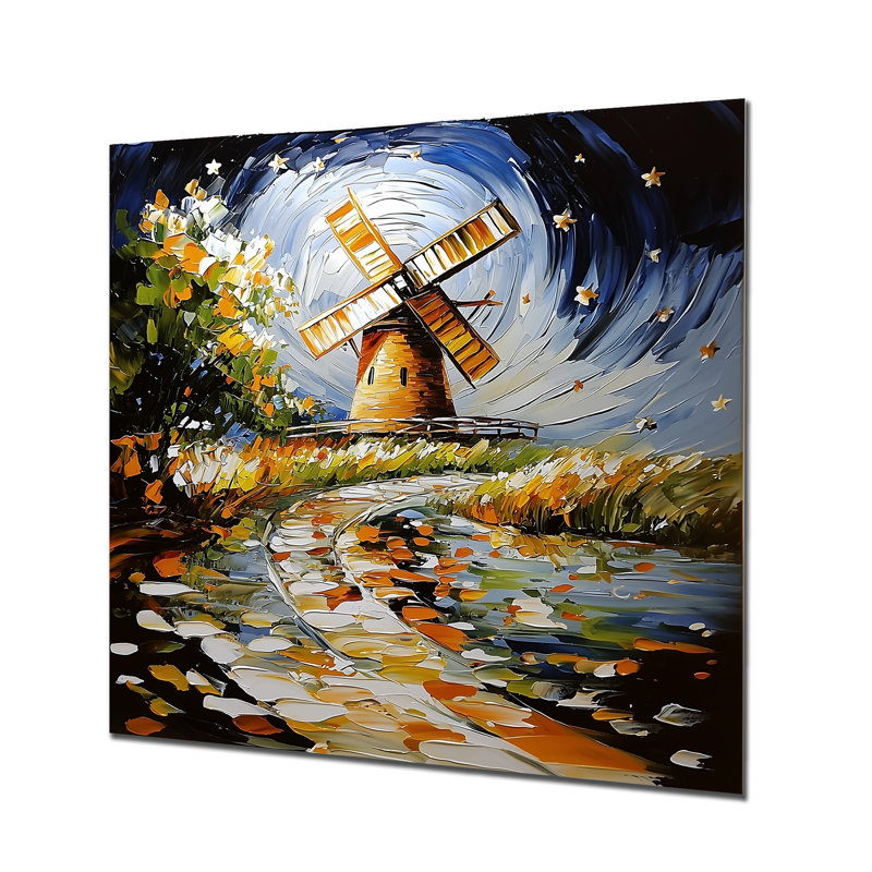 «Windmill Landscape» par Vincent - moulins à vent, art mural industriel, H 16 po x l 16 po